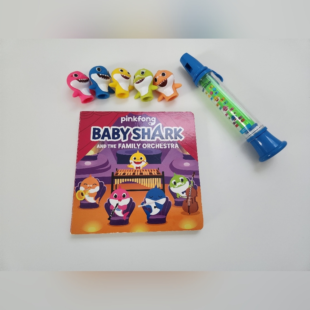 Boys/Girls Unisex Baby Shark Bundle - Book, Finger Puppets, Instrument
